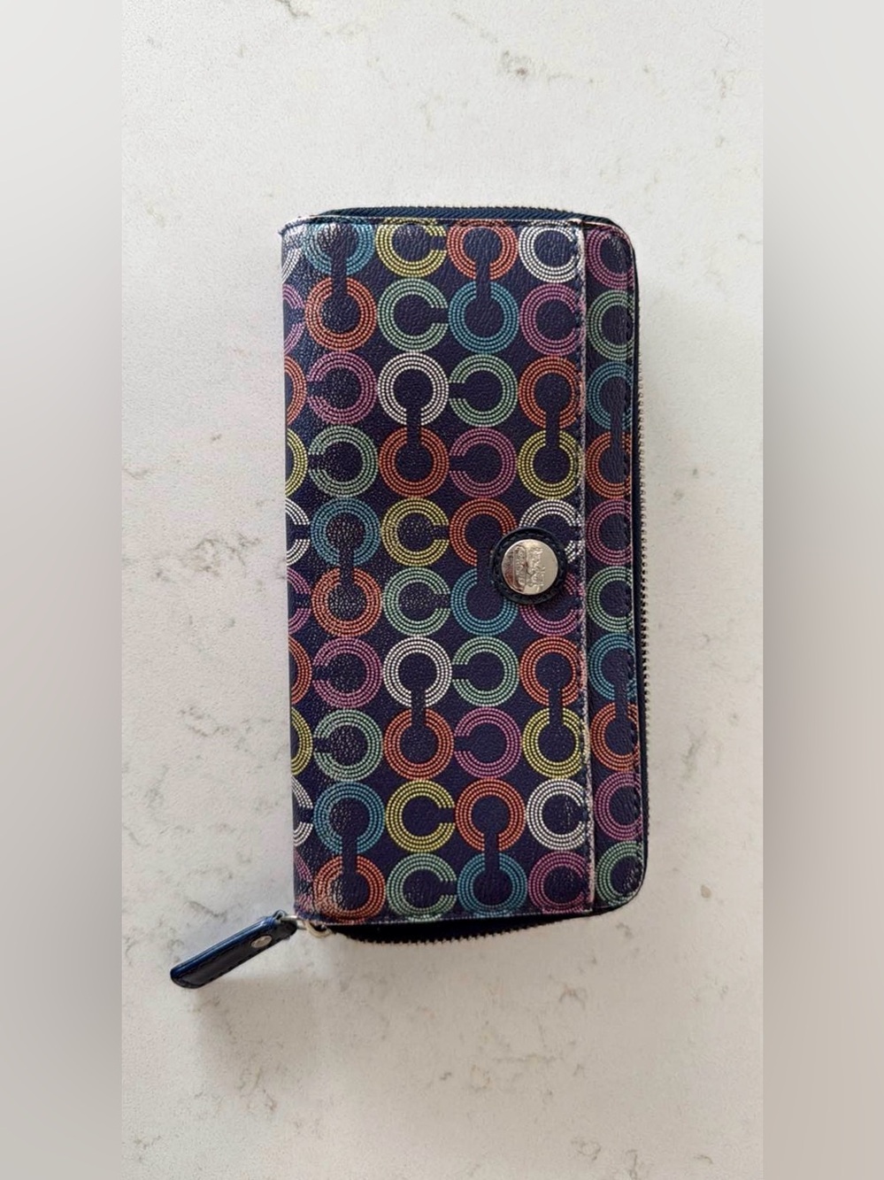 Coach Multicolor Signature C Zip Around Accordion Wallet Pink Interior